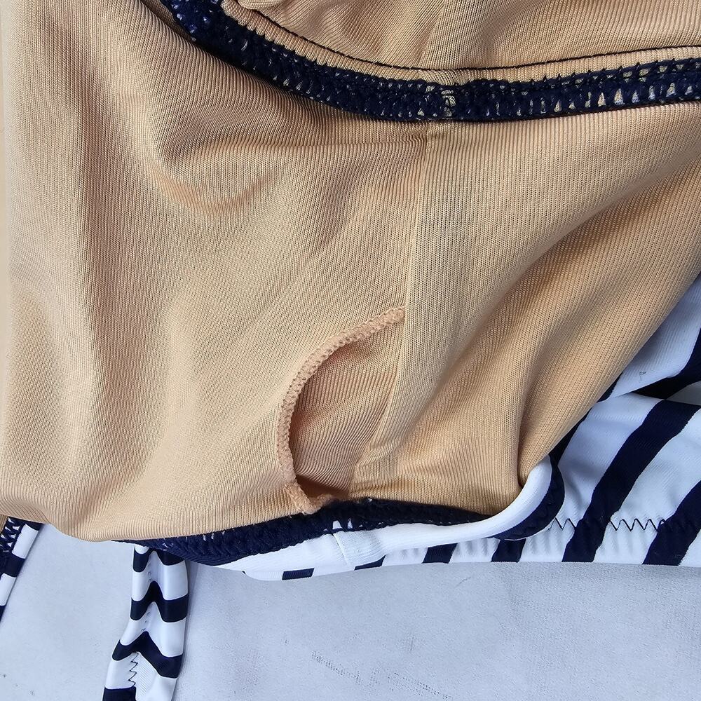 J Crew One Piece 24 3X Blue Striped Square Neck Cut Out Bikini Swim Suit - Picture 10 of 11